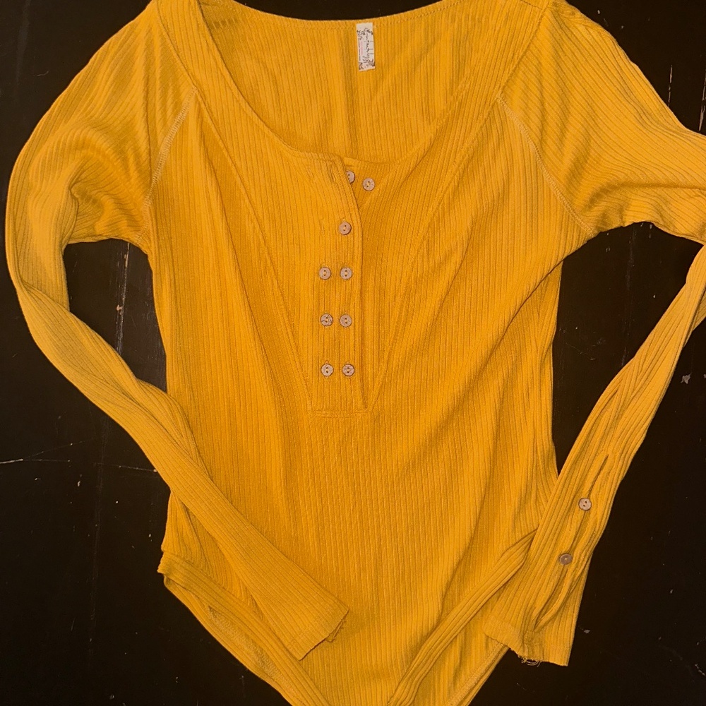 Free People Mustard Bodysuit
